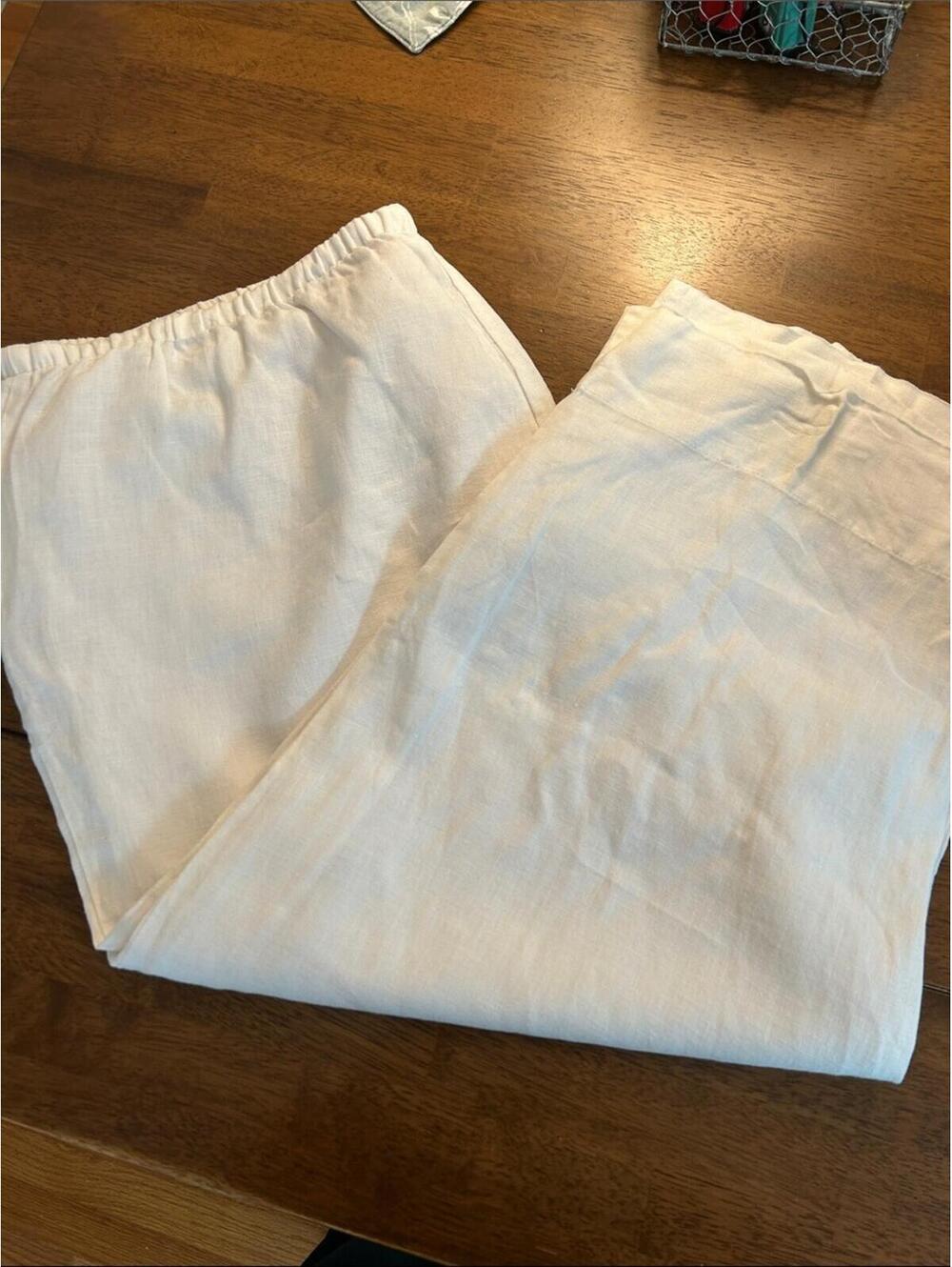 JM Collection Cream Wide-Leg Lined Linen Cropped Pants